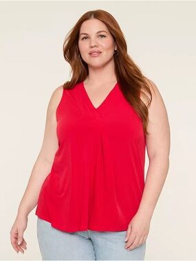Lane Bryant Bright Red V-Neck Pleated Sleeveless Top